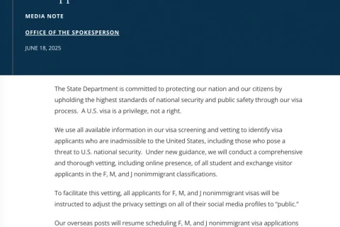 美国签证新规！F、M、J 类申请人需开放社交平台隐私，审核全面升级！