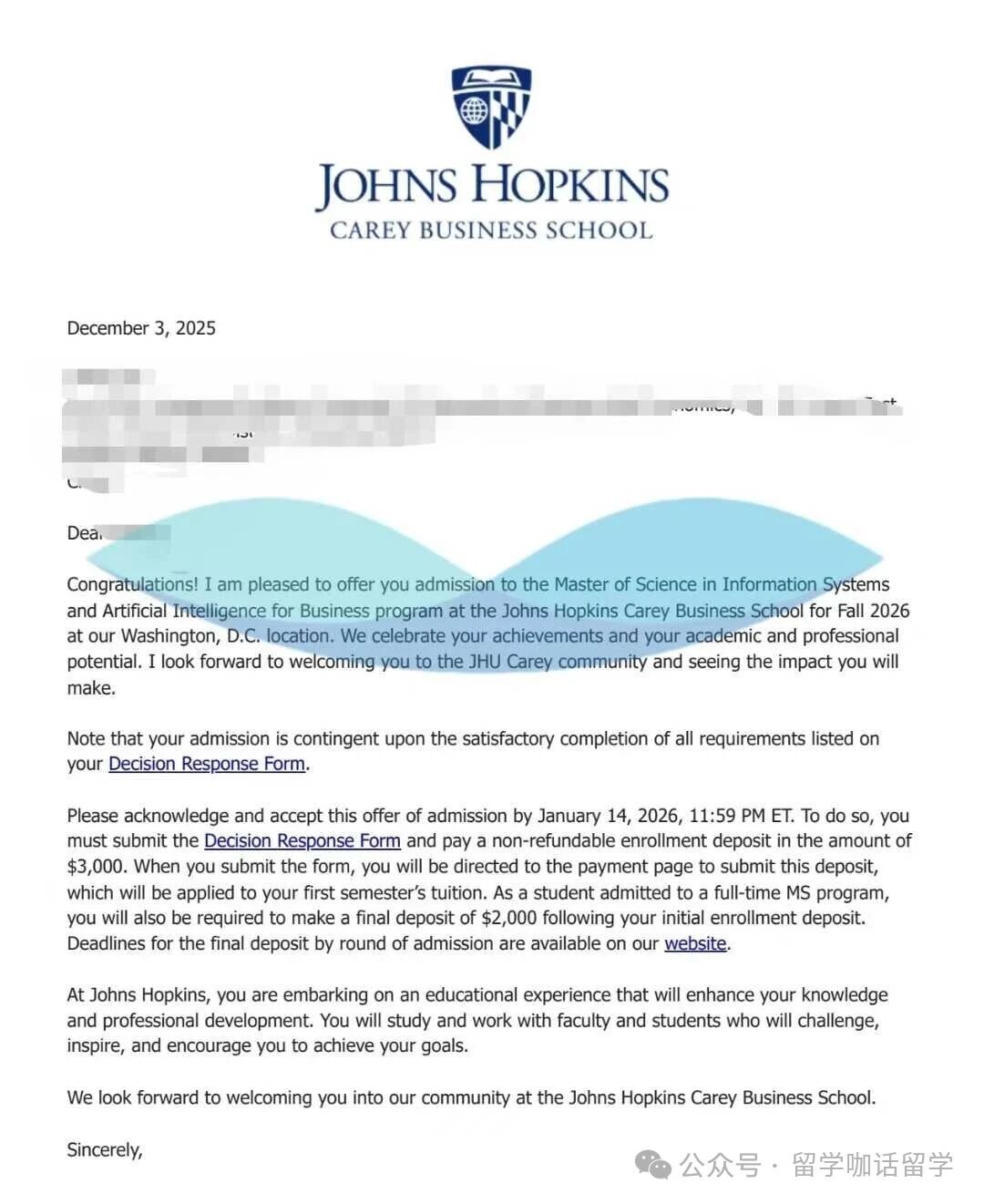 喜报！留学咖三位学子斩获约翰霍普金斯大学Offer！