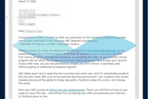 一大早接连的好消息：加拿大UBC和美国UCSB录取